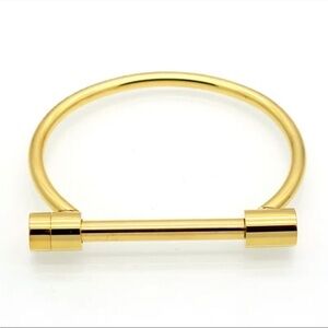 GOLD SCREW BAR CUFF BANGLE BRACELET LUXURY  DESIGNER CELEBRITY STYLE